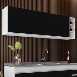 Armário Aéreo Nevada com Nicho 180cm 4 Portas Branco/Preto - Lumil