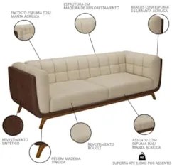 Sofá Living Decorativo 2 Lugares 180cm Bellart Z32 Boucle Bege/Sintéti