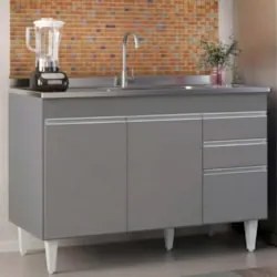 Balcão de Cozinha Com Pia Inox 120cm Michigan Cinza         - Lumil