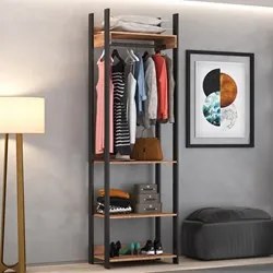 Closet 4 Prateleiras 1 Cabideiro Estilo Industrial Chess F04 Preto/Sol