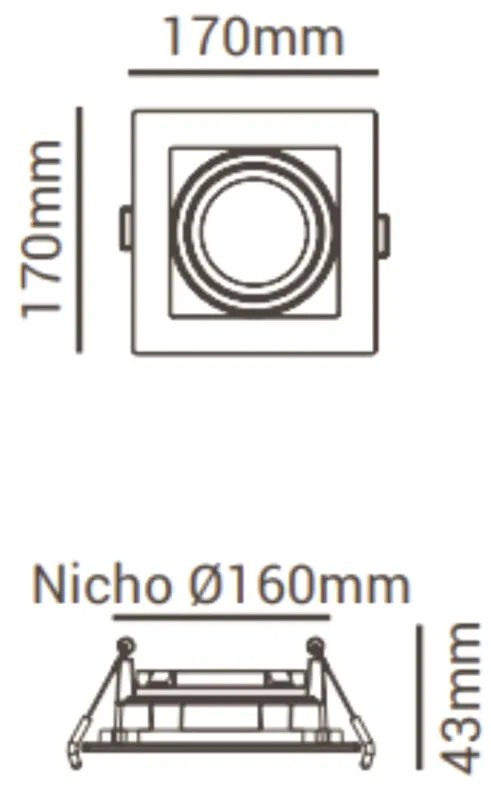Spot De Embutir Quadrado Recuado 17X17X4,4Cm 1 X Ar111 - Preto | Opus...