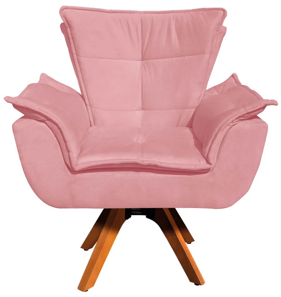 Poltrona Giratória Opala Suede Rosê Base Madeira MM30
