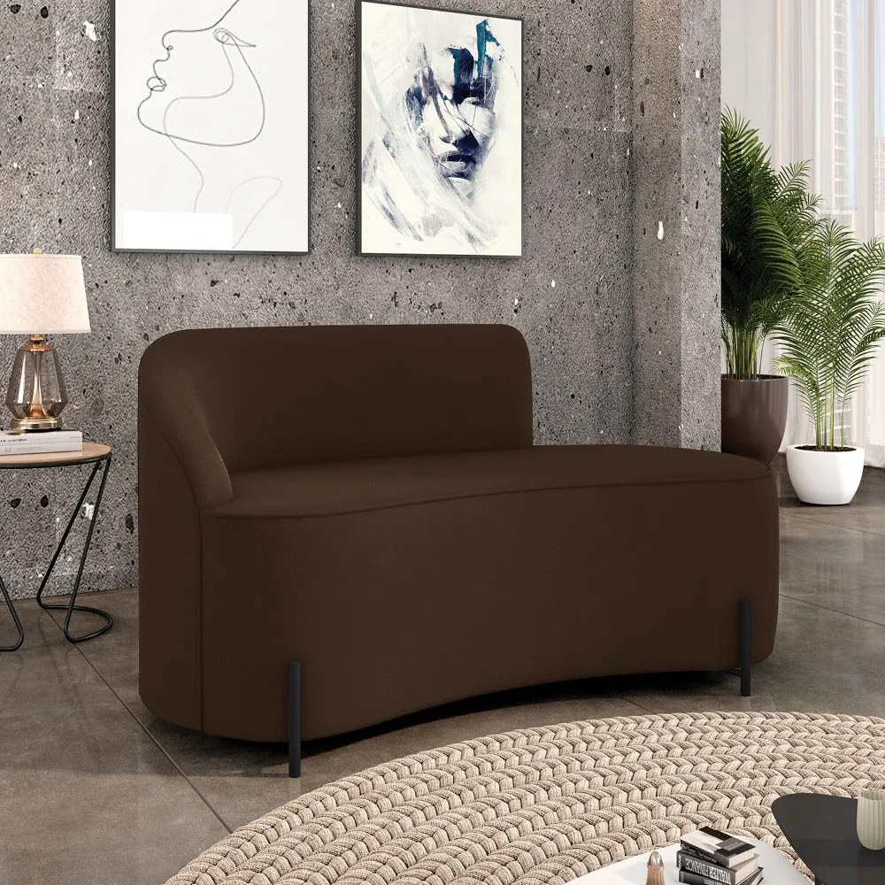 Sofá 2 Lugares Orgânico 140cm Pé Ferro Preto Morgan Suede D03 - D'Rossi - Marrom