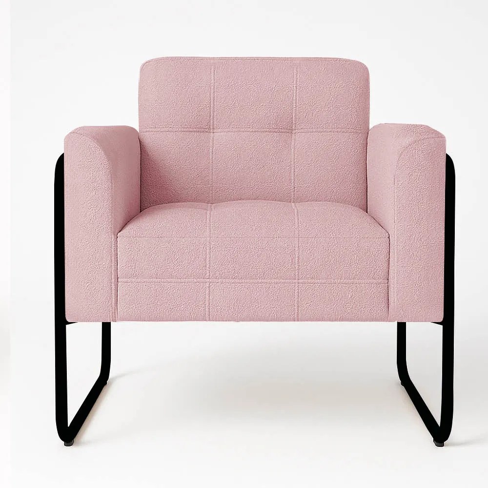 Poltrona Sala Industrial Alta Tubo Preto Elisa Bouclê D03 - D'Rossi - Rose