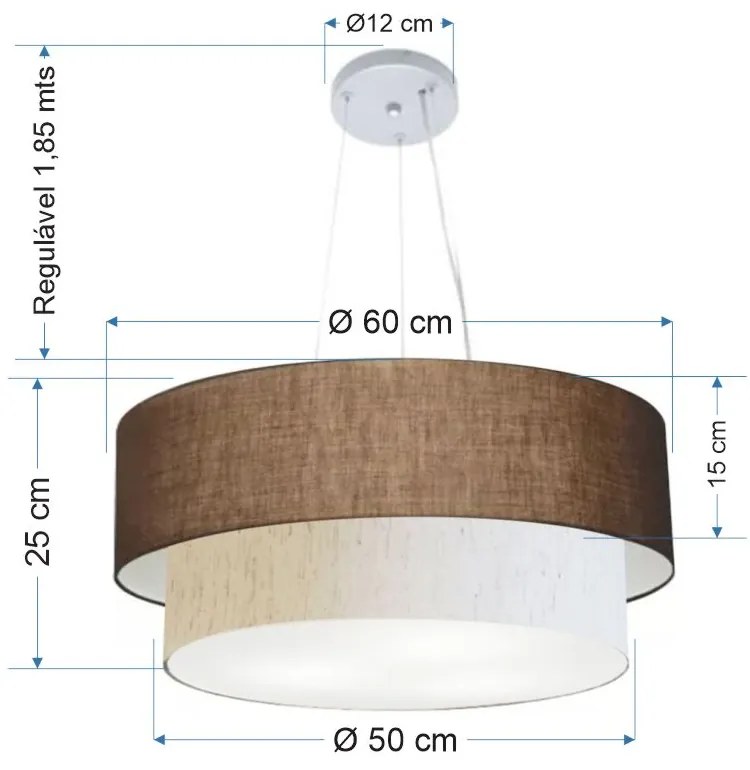Pendente Cilíndrico Café e Linho Bege MJ-4082 Para Mesa de Jantar e Estar