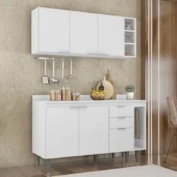 Armário de Cozinha Com Tampo CP08 140cm Pérola Branco Z34     - Mpozen
