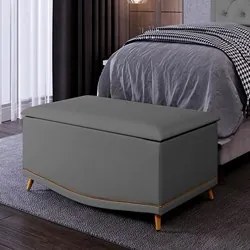 Calçadeira Baú Solteiro 90cm com Tachas Imperial J02 Veludo Cinza - Mp
