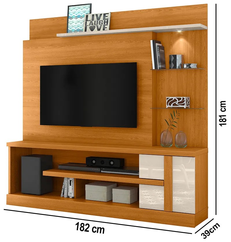 Estante de TV 55 Pol 182cm Sala de Estar Elaris Cinamomo/Off White M20 - D'Rossi