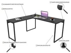 Mesa de Escritório Office em L 150x150cm Estilo Industrial Prisma C08