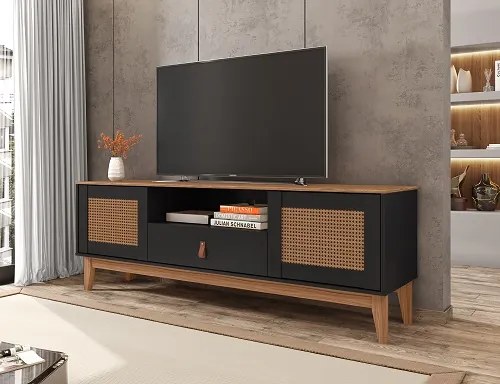 Rack Esmeralda 1.60 Preto/Noce - Casa D Móveis