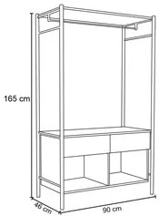 Guarda Roupa Solteiro Closet Industrial 90cm 2 Gavetas Paris Light Dem