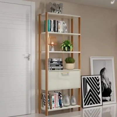 Estante 5 Prateleiras 1 `Porta Off White Freijó 73x32x185 cm Dalla Costa