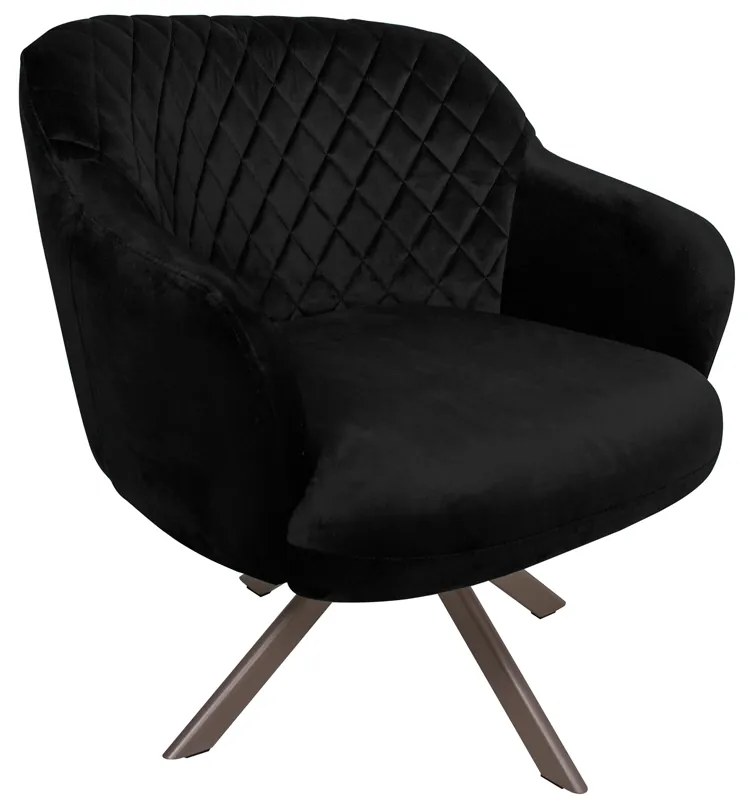 Poltrona Decorativa Kitana Pés Champagne Giratório Veludo Preto G15 - Gran Belo