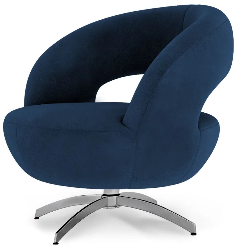 Poltrona Decorativa Base Giratória Topázio Veludo Azul - Sheep Estofados - Azul escuro