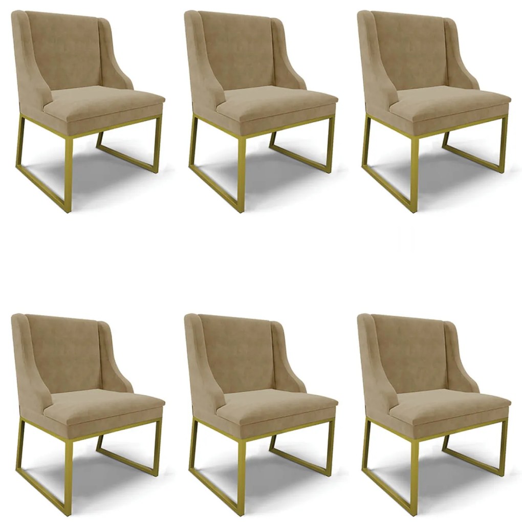 Cadeira Sala de Jantar Industrial Dourado Kit 6 Liz Suede D03 - D'Rossi - Marrom Rato