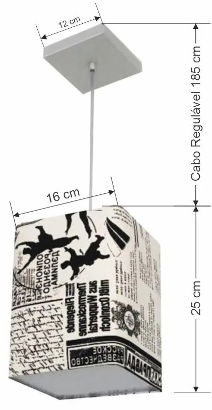 Lustre Pendente Quadrado Md-4007 Cúpula em Tecido 25/16x16cm Ny-Jornal - Bivolt