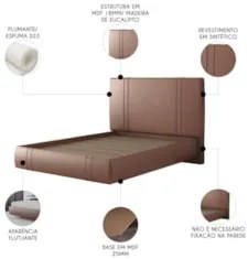 Cama Casal Flutuante Com Cabeceira 140cm Lyra Sintético Telha S05 - Mp