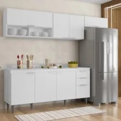 Armário de Cozinha Com Tampo CP03 250cm Pérola Branco Z34     - Mpozen