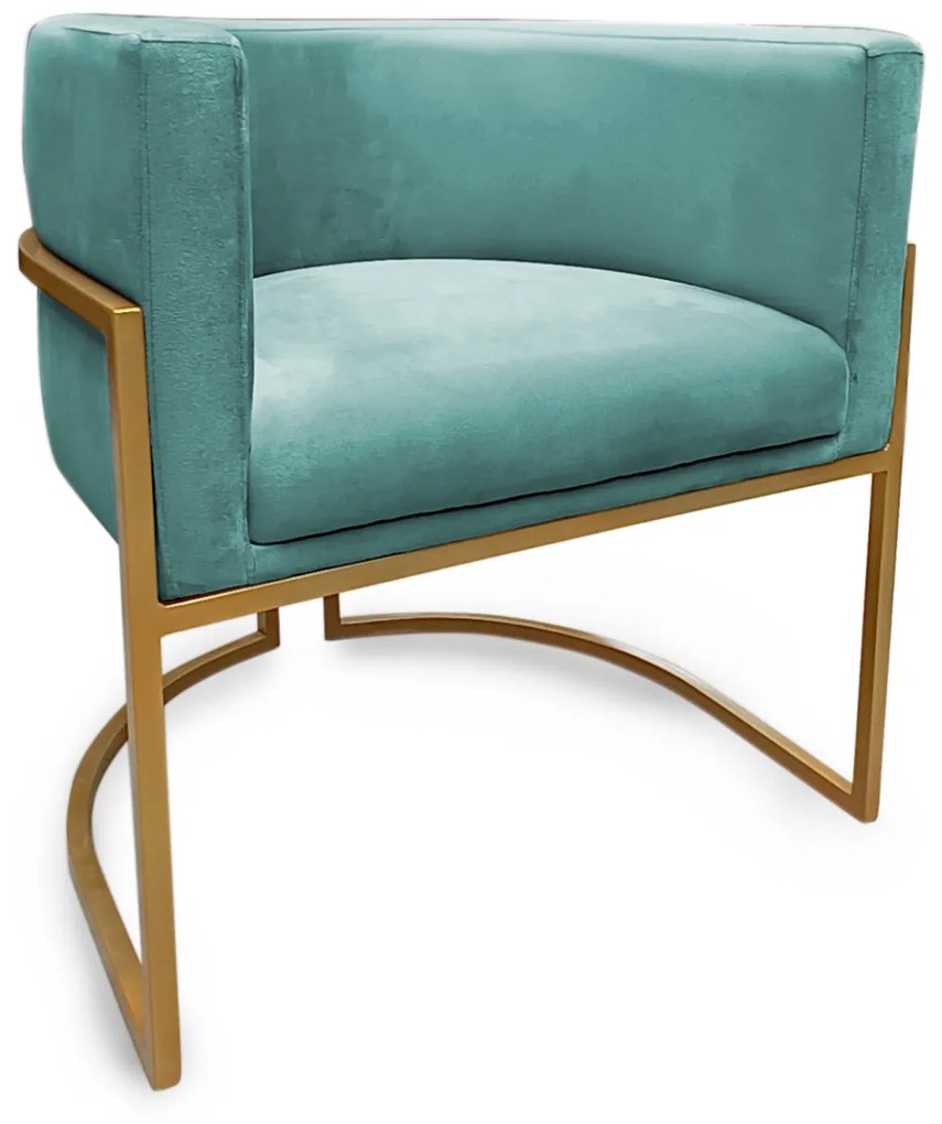 Poltrona Decorativa Base Metal Dourada Luna Veludo Turqueza - Sheep Estofados - Veludo Turquesa