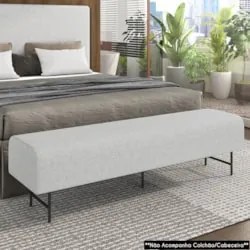 Puff Recamier Decorativo Pés em Ferro 195cm Dublin Z37 Linho Cinza Cla