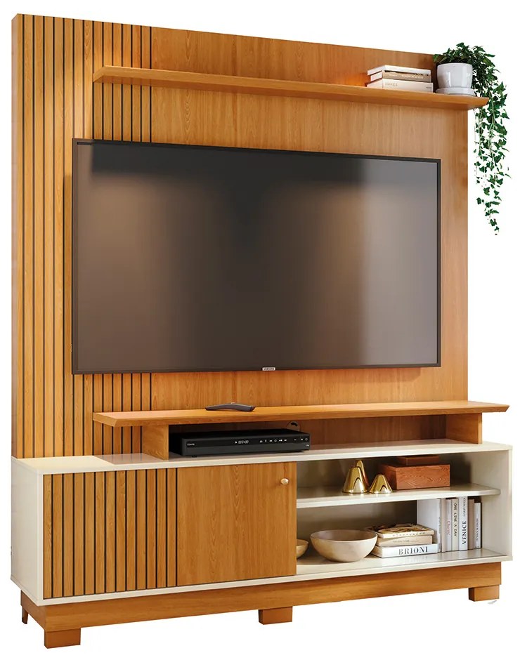 Estante de TV 65 Pol 160cm com Pés para Sala Quirel M20 - D'Rossi - Cinamomo e Off White