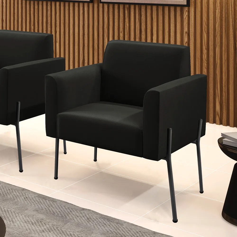 Poltrona Pé de Ferro Preto para Sala Marisa Suede D03 - D'Rossi - Preto
