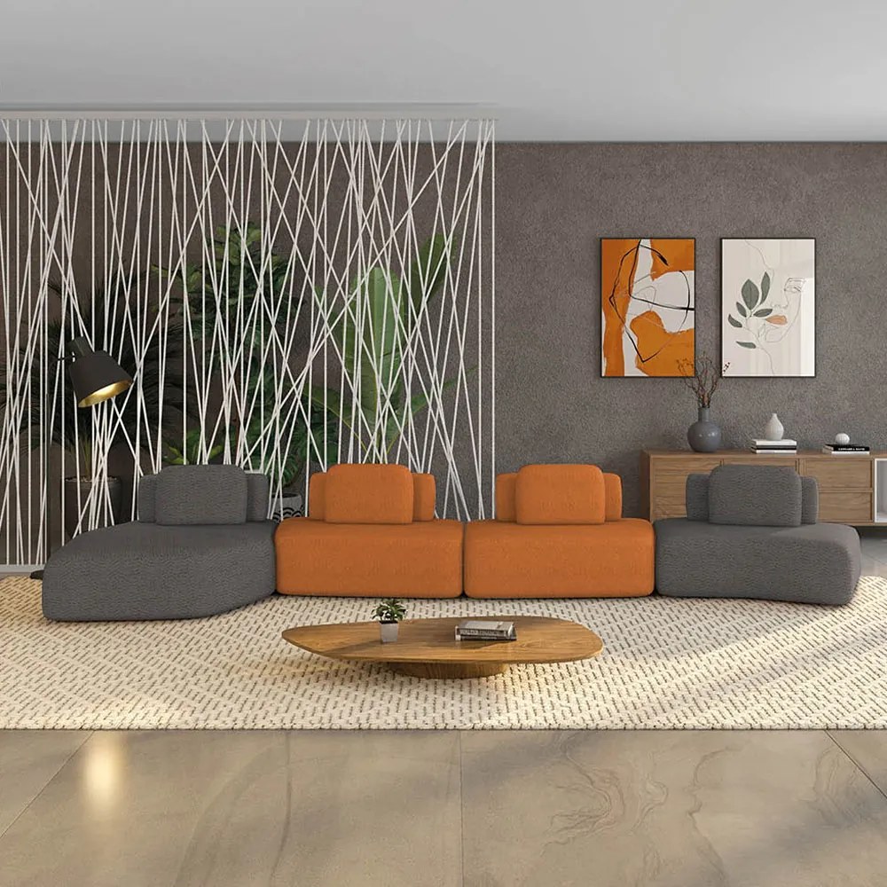 Sofá 4 Lugares Orgânico com Chaise e 3 Módulos Berlim Bouclê Gf K01 - D'Rossi - Grafite/Caramelo