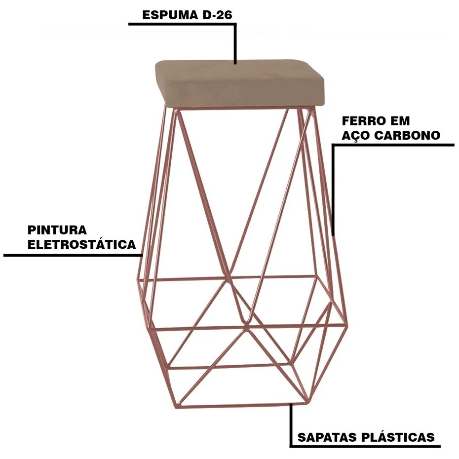 Kit 2 Banqueta Decorativa Kathy Base Bronze Suede Cappuccino G41 - Gran Belo