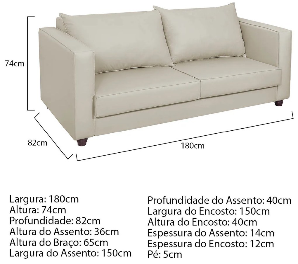 Sofá 2 Lugares Lisboa Linho - ADJ Decor