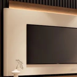 Painel TV 85 Pol Nobre e Rack Bancada Ária Off/Castanho - HB Móveis