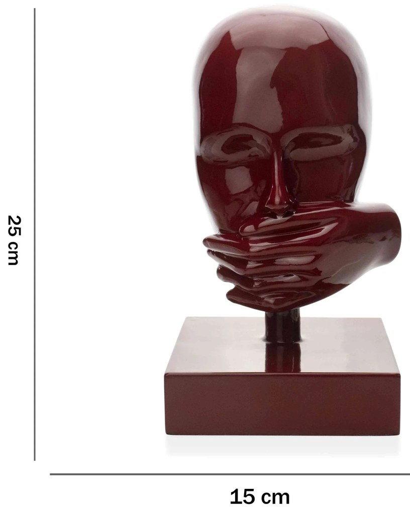Escultura Mascara Rosto Silêncio Em Cerâmica Vermelho Ocre 25x15 Cm - D'Rossi