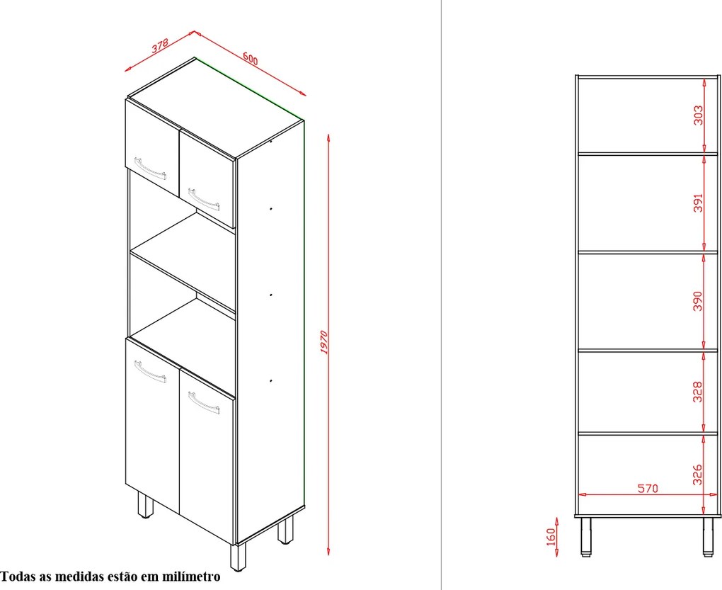 Paneleiro Íris 4 Portas Cozinha MB1 200cm