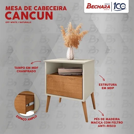 Mesa De Cabeceira Cancun Off White/Naturalle – Bechara Móveis
