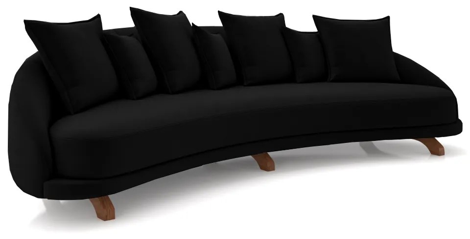 Sofá Living 3 Lugares 265cm Pés Madeira Morales com Almofadas Veludo Preto G52 - Gran Belo