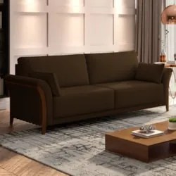 Kit Sofá Living 3 Lugares e Poltrona 102cm Pés Madeira Roya Z32 Veludo