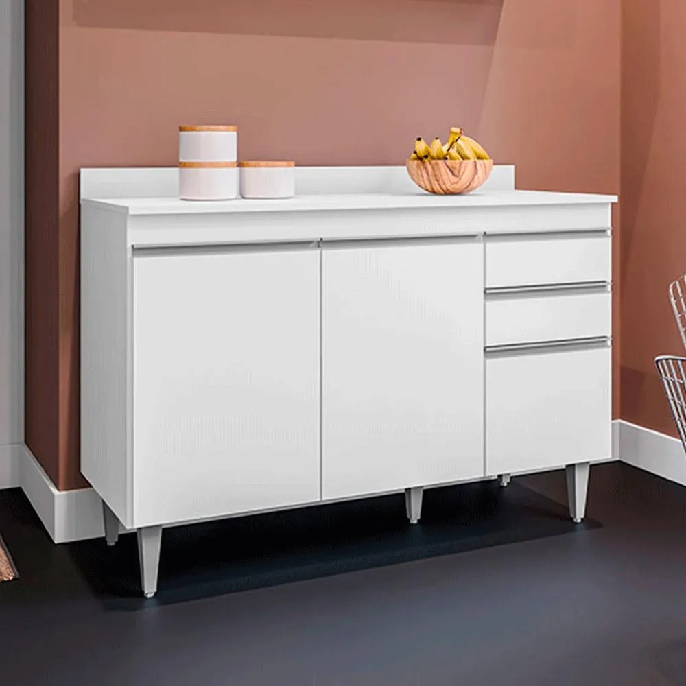 Tampo para Balcão de Cozinha com Rodapé Torfi 160cm MDP/BP Branco G96 - Gran Belo