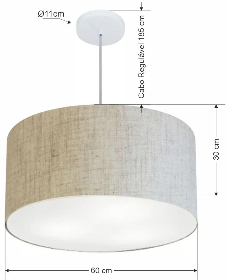 Lustre Pendente Cilíndrico Md-4101 Cúpula em Tecido 60x30cm Rustico Bege - Bivolt