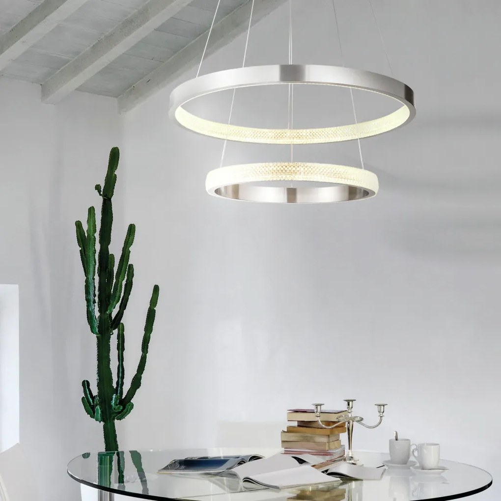Pendente Oca Aros Duplo Ø60X4Cm / Ø40X4Cm Led 54W 3000K Bivolt | Bella... (NIckel)