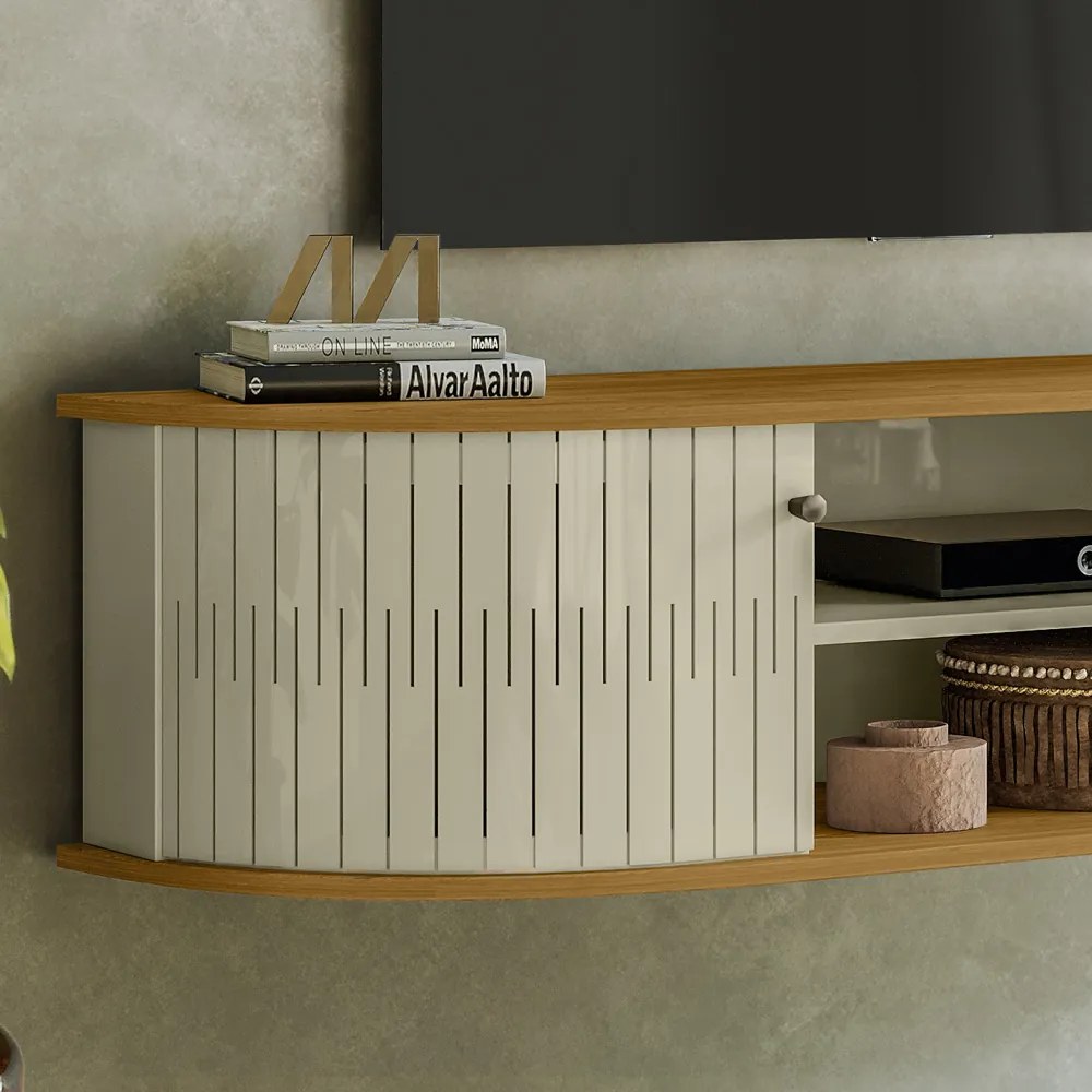 Rack TV 60 Pol 136cm Bancada Suspenso Ripado Norezi Cumaru/Opala M20 - D'Rossi