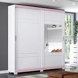 Guarda Roupa Solteiro Com Espelho 2 Portas Verg Flex Branco/Rosa Chá -