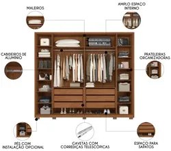 Guarda Roupa Casal 6 Portas com Espelho 265cm Quintus Freijó/Off White