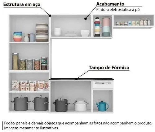 Cozinha Aço Amanda Branca Com Tampo Armário Aéreo Gabinete