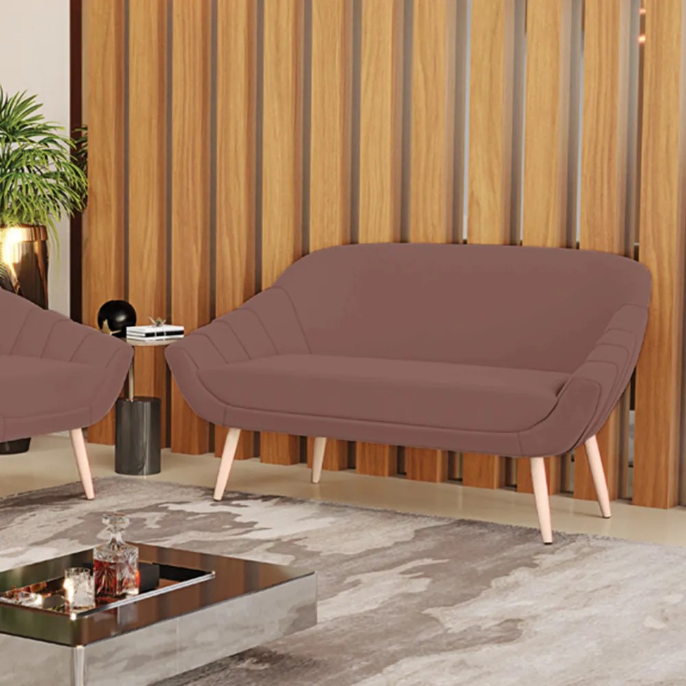 Namoradeira 02 Lugares Giovana Veludo Pés Palito Natural - Indo Decorar - Rose