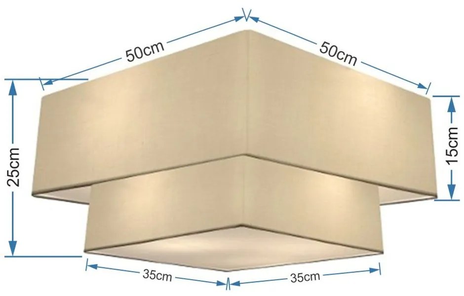 Plafon Duplo Quadrado Md-3022 Cúpula em Tecido 25/50x35cm Algodão Crú - Bivolt