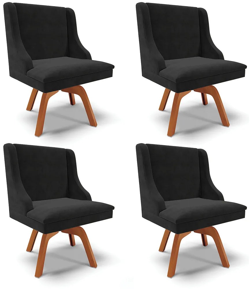 Kit 04 Cadeiras de Jantar Liz Suede Preto Base Madeira MM35 D03 - D'Rossi