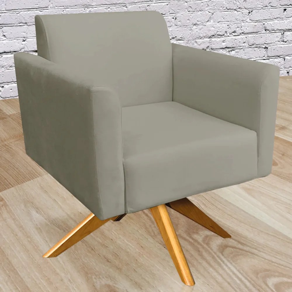 Kit 02 Poltronas Decorativas Isabella Base Giratória Madeira Suede Nude G19 - Gran Belo