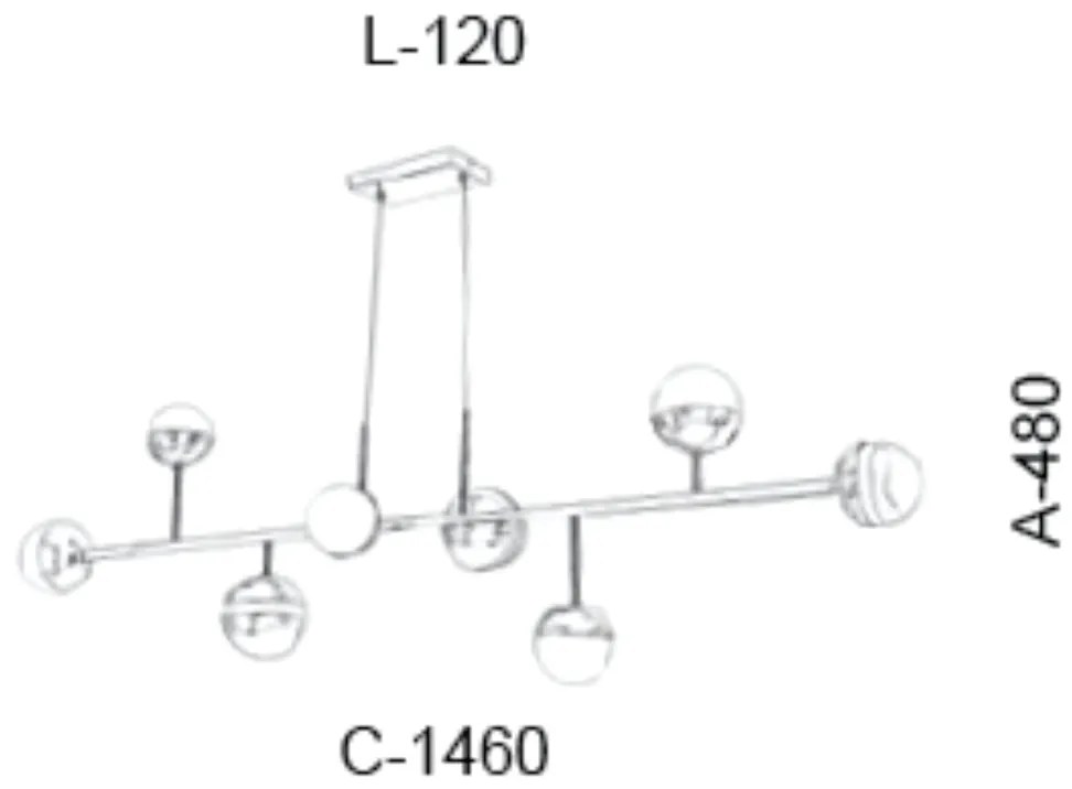 Pendente Retangular C/ Globo Filete 146X12X48Cm Metal E Vidro 08 X G9... (GRAFITE / COBRE BRILHO, FOSCO)