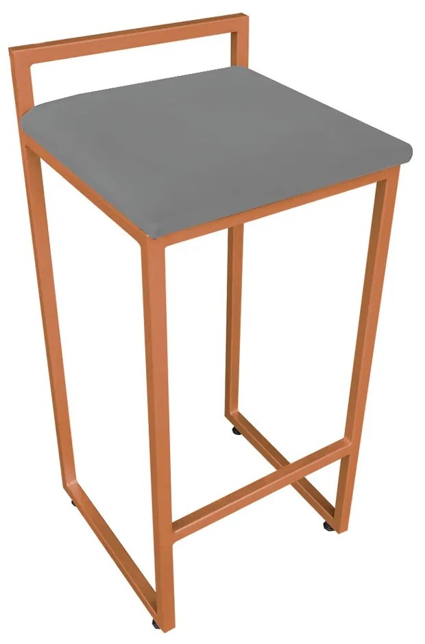 Conjunto 02 Banqueta Alta Industrial Pietra Suede Grafite Base Cobre D'Rossi