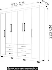 Guarda Roupa Casal 223cm 6 Portas Canadá Nature/Champanhe - Vila Rica