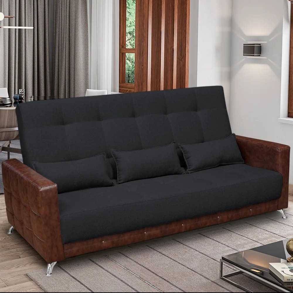 Sofá-Cama 2,00 m  3 Lugares Luxury - Linho Preto Compose Whisky